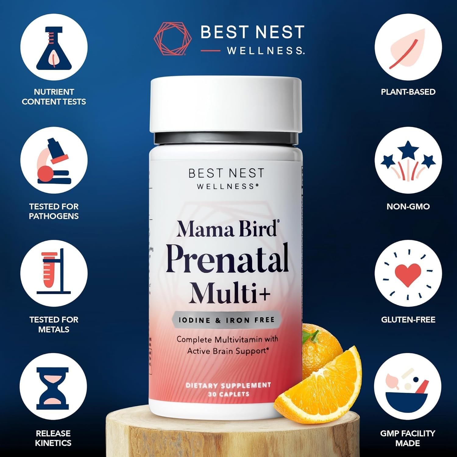 Best Nest Wellness Mama Bird Prenatal Multi Plus Iodine & Iron Free - Prenatal Vitamin for Brain & Digestive Health - Vegan Multivitamin with Methylfolate, Probiotics & More - 30 Caplets