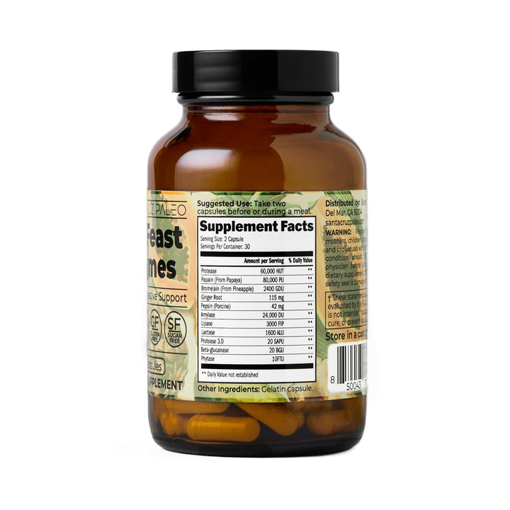 Santa Cruz Paleo Pre-Feast Digestive Enzymes for Women and Men, Fiber Supplement for Gut Health & Digestive Health, Gluten Free, Keto, Sugar Free, Paleo, with Bromelain, Ginger Root, 60 Capsules