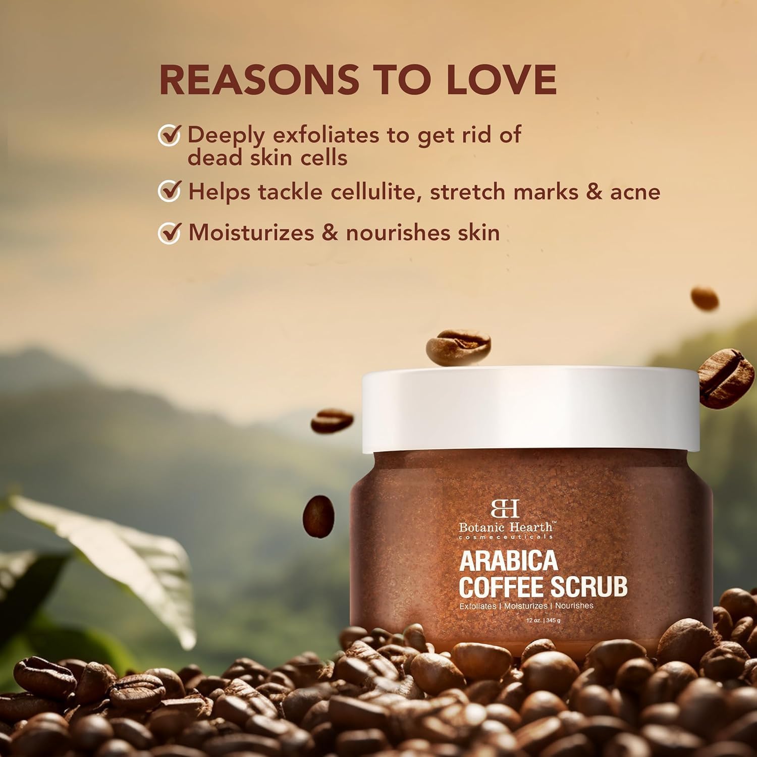 Botanic Hearth Arabica Coffee Body Scrub Exfoliating Body Scrub act as Body Exfoliator & helps with Moisturizing Skin, Acne, Cellulite, Dead Skin Scars, Wrinkles 12 oz