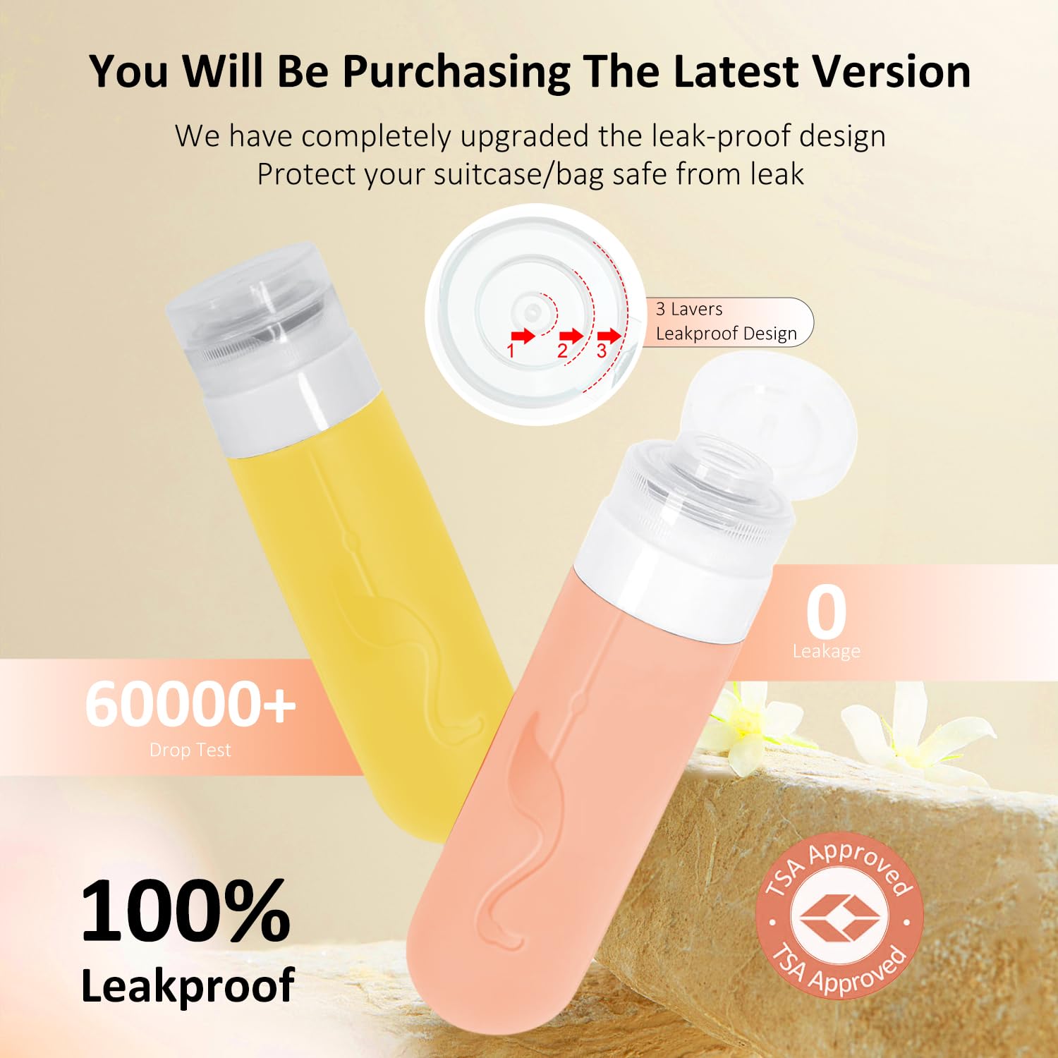 Vipop Empty 3 oz Travel Size Bottles Toiletries Containers for Toiletries Liquids,Small Silicone Mini Refillable Leak Proof TSA Approved Travel Bottles for Creams Shampoo and Conditioner Traveling