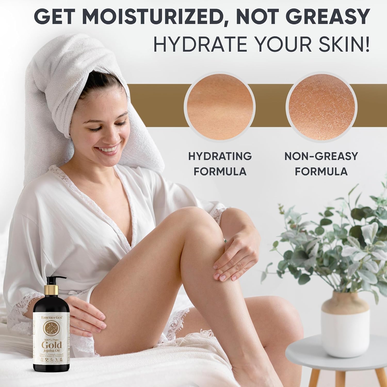 Essencetics Organic Jojoba Oil 16 oz - 100% Pure & Natural Jojoba Massage Oil for Hair, Skin, Body, & Face - Natural Cold Pressed Unrefined - Hexane Free Massage Oil for Massage Therapy & Date Night