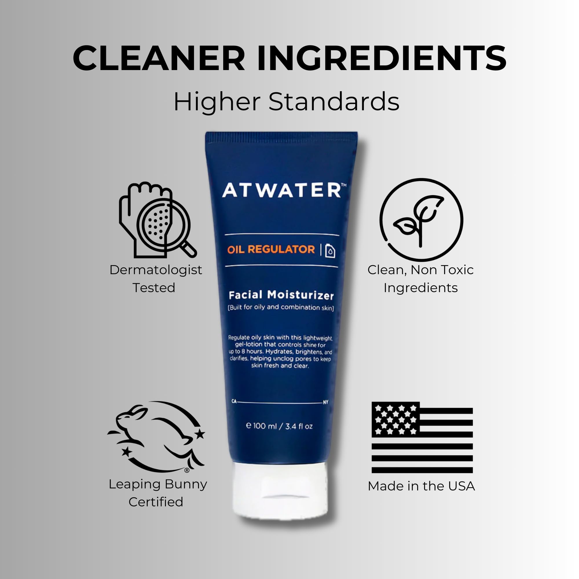 ATWATER Mens Face Moisturizer with Oil Control Complex, Unscented Lightweight Formula - Mens Face Lotion for Oily Skin that Hydrates and Controls Shine - 3.4 oz
