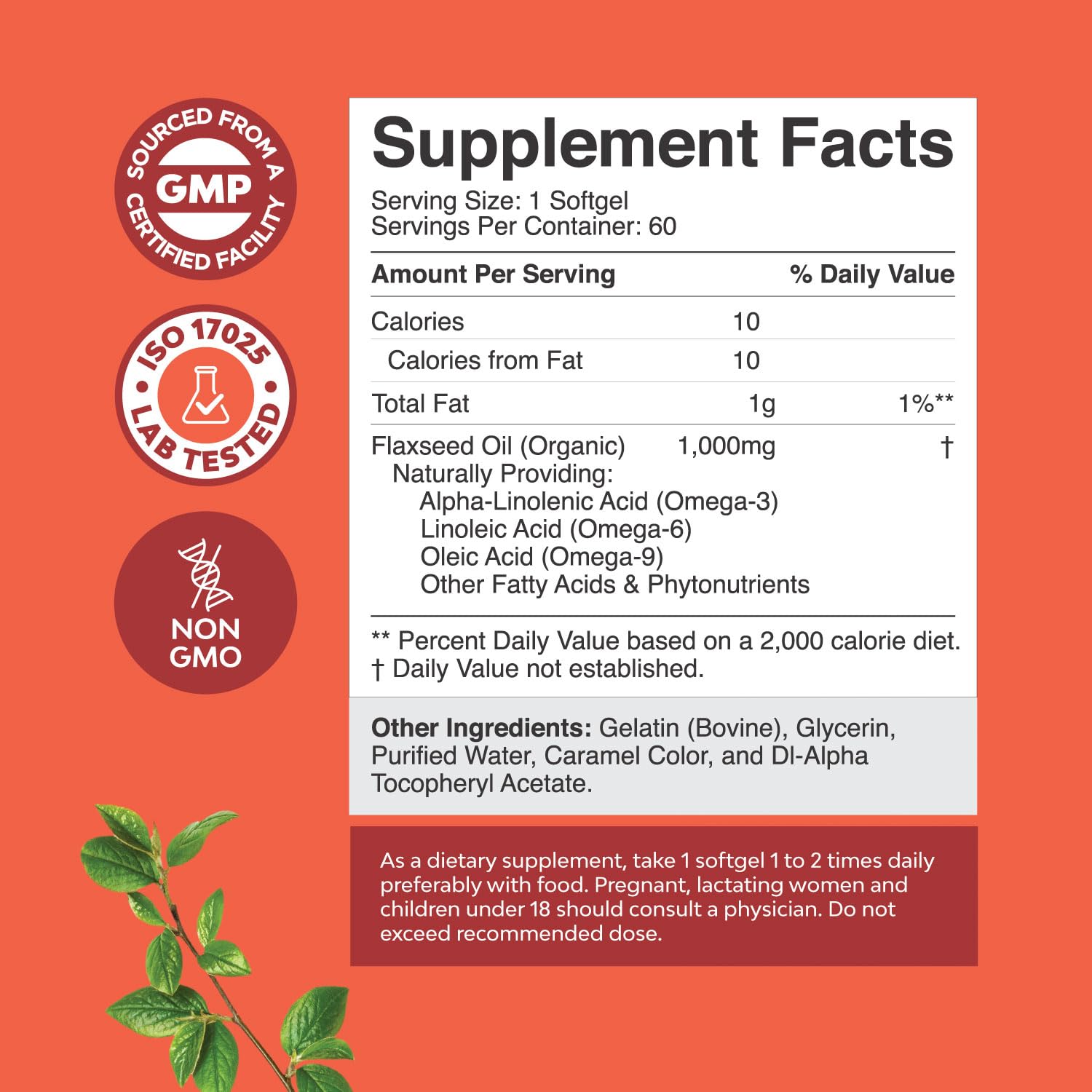 Flaxseed Oil 1000mg Softgels - High Potency Flax Seed Oil Softgels for Heart Health Digestion and Brain Support - Cold Pressed Organic Flaxseed Providing Plant Based Omega 3 6 9