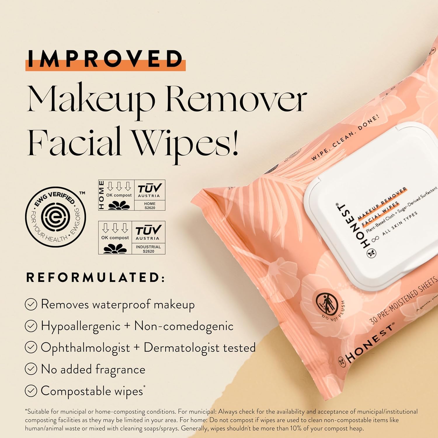 Honest Beauty Makeup Remover Wipes, 30 Count