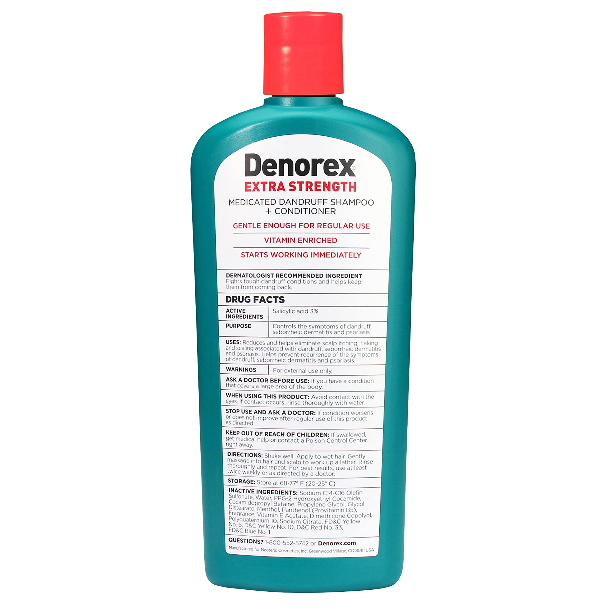 Denorex Extra Strength Anti Dandruff Shampoo & Conditioner Treatment, 3% Salicylic Acid Helps Relieve Moderate Symptoms of Dandruff, Seborrheic Dermatitis & Psoriasis, 10oz