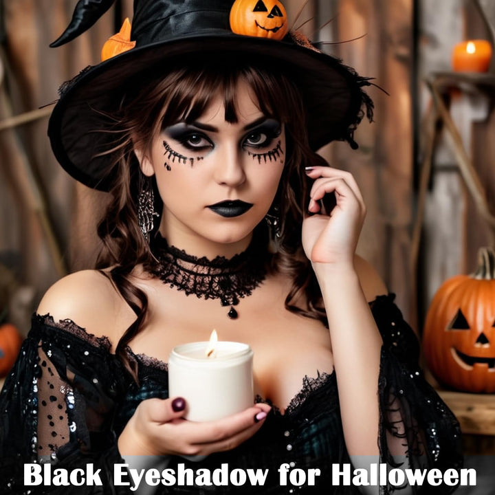 MEICOLY Black Eye Shadow with Mirror,Matte Single Eyeshadow for Halloween,Pressed Powder Eyeshadow Makeup,Matte Shade Eyelid Color Eye Makeup for Women,High Pigment,Long Wear,Waterproof,Intense Color