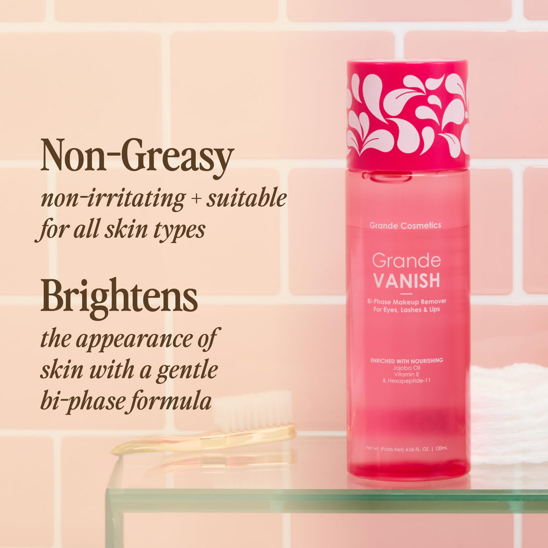 Grande Cosmetics Makeup Remover, Removes Water & Oil Based Makeup, Long-Wear & Waterproof Makeup Vanish