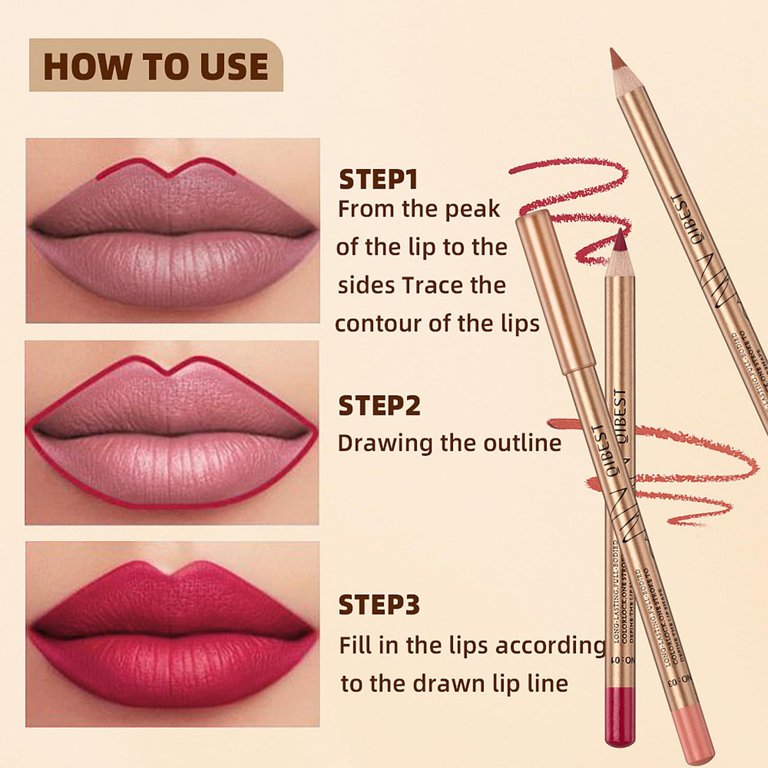 DENESTUP 12 Colors Lip Liner Set, Brown Pink Red Series Lip Liners, Plump Nude Lip Shape No Smudge Longwear Smooth Lip Pen Waterproof Lipstick High Pigmented Natural Lip Makeup Pencil