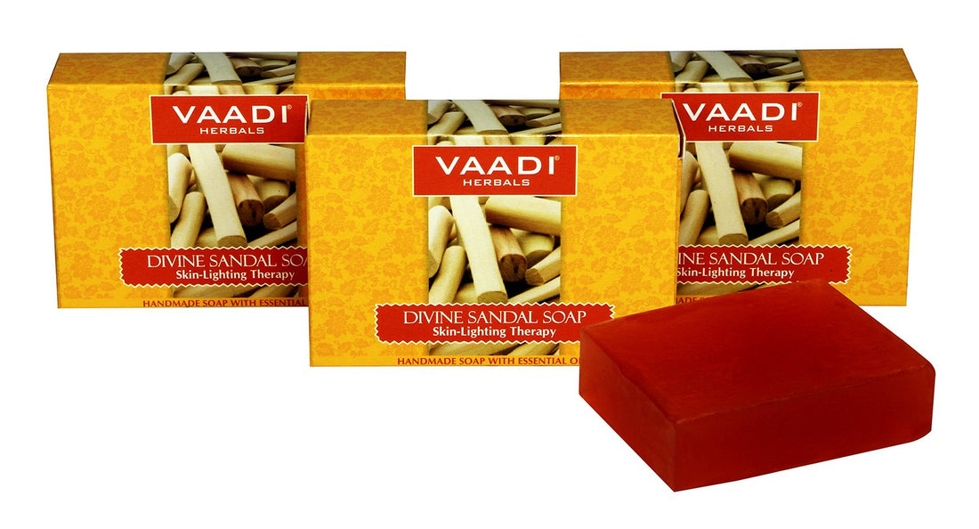 Vaadi Herbals Sandalwood Oil Bar Soap with Saffron and Turmeric Extracts - Handmade Herbal Soap with 100% Pure Essential Oils - ALL Natural - Each 2.65 Oz - Pack of 3 (8 Oz)