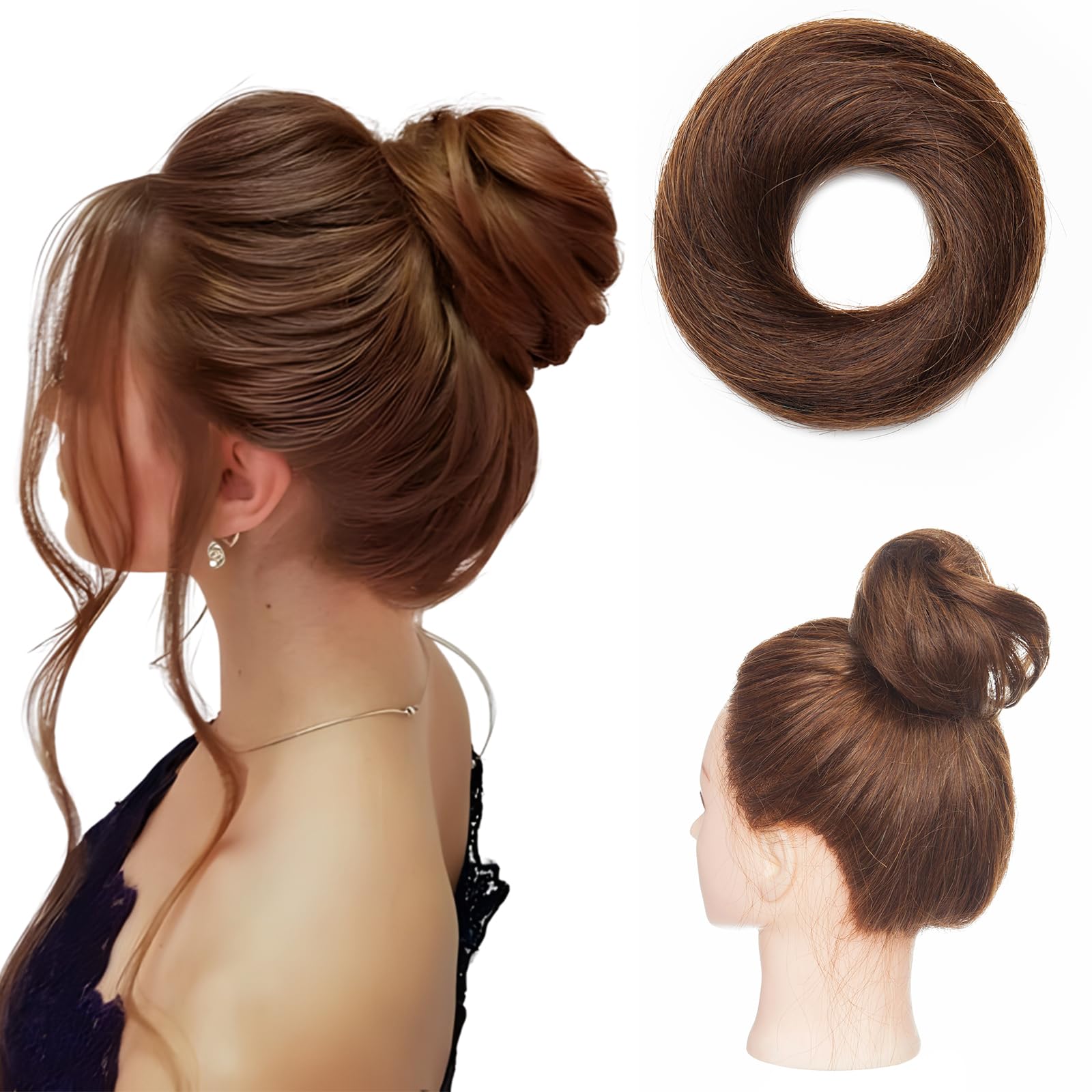 Real Hair Bun 100% Human Hair Up Do Messy Bun Hair Pieces Wavy Updo Remy Scrunchies Donot Elegant Chignons With Elastic Rubber Band Ponytail Scrunchy Hairpiece For Women 1PC 23g #04 Medium Brown