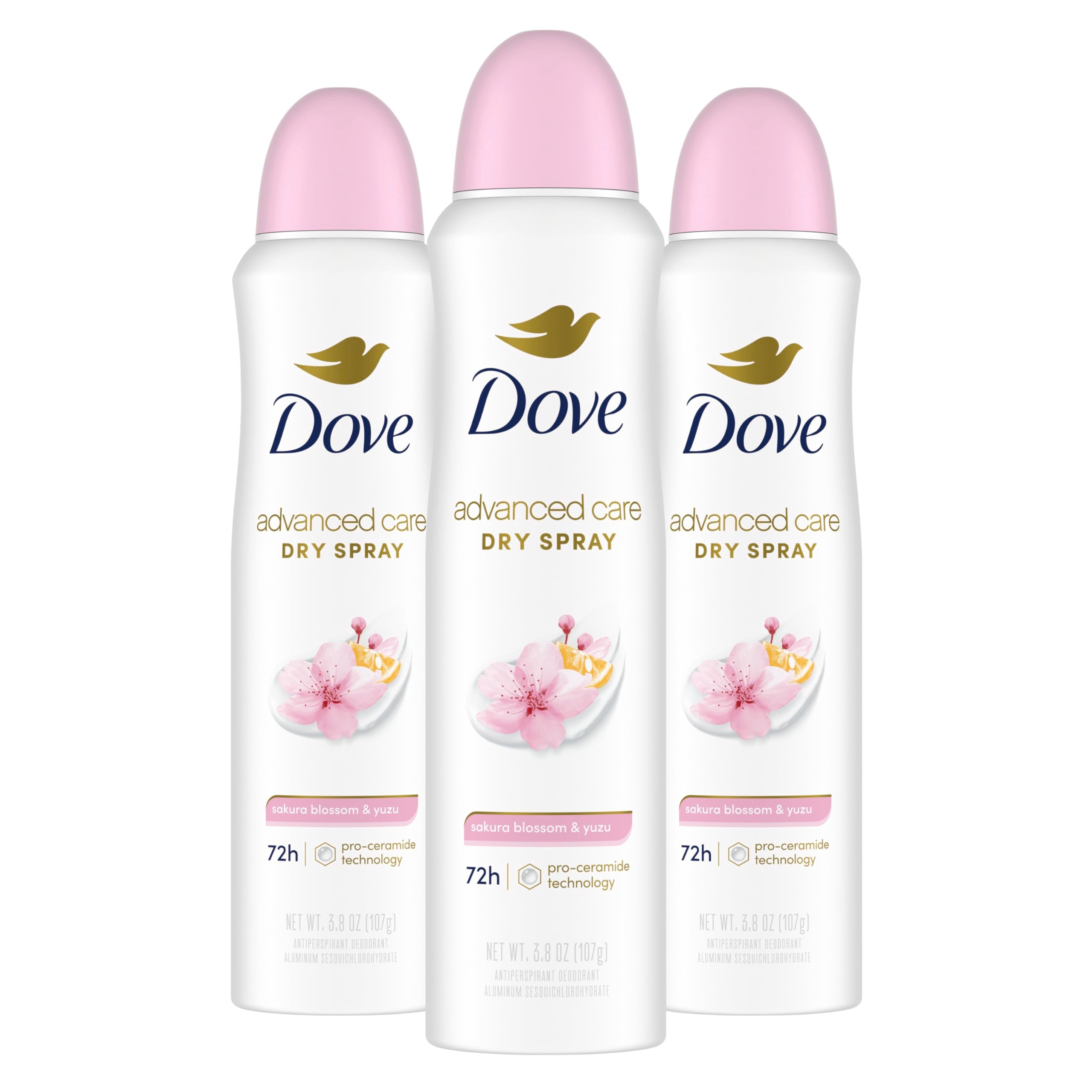 Dove Advanced Care Antiperspirant Deodorant Spray for Women 3 Pack Sakura Blossom & Yuzu 72 hour sweat and odor protection 3.8 oz