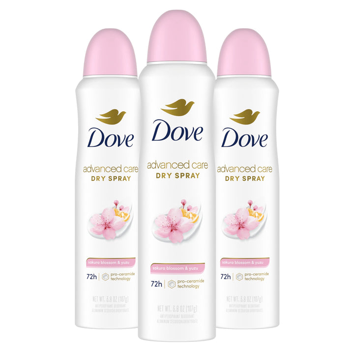 Dove Advanced Care Antiperspirant Deodorant Spray for Women 3 Pack Sakura Blossom & Yuzu 72 hour sweat and odor protection 3.8 oz