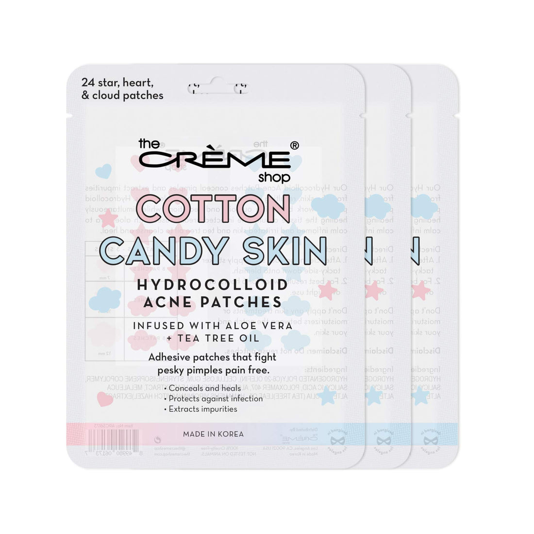 The Crème Shop Cotton Candy Skin Hydrocolloid Acne Patches - Pimple Treatment with Salicylic Acid & Witch Hazel - 3 Sizes, 72 Patches