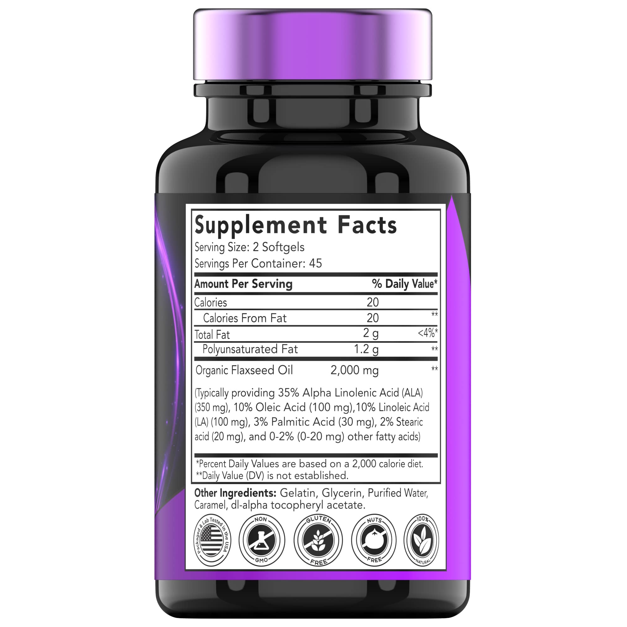 tnvitamins Organic Flaxseed Oil Softgels: 2000 mg - 90 Softgels | High in Omega-3 Fatty Acids | Flaxseed Oil Supplement for Women & Men | Non-GMO