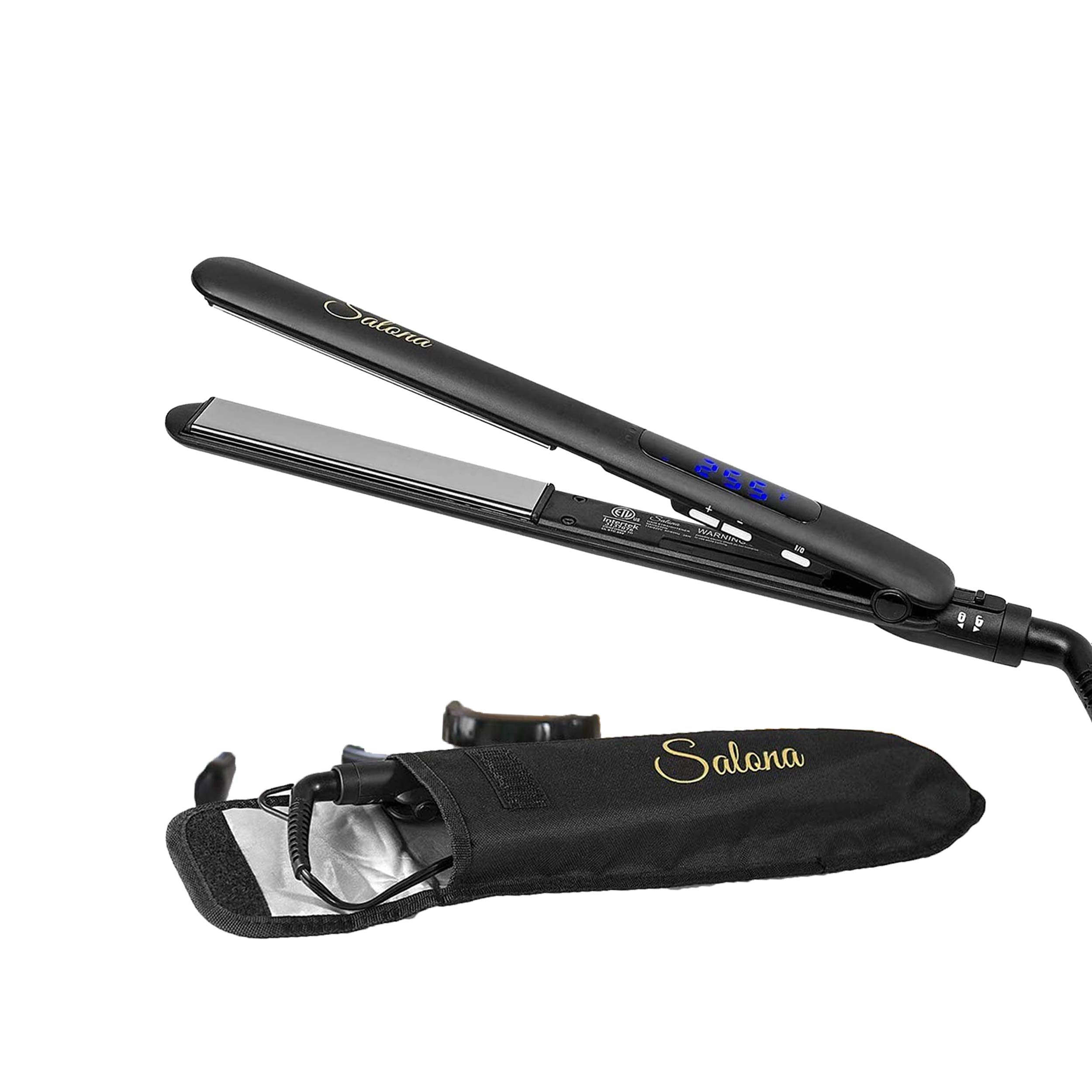 Salona Professional Titanium Flat Iron Hair Straightener, Worldwide Dual Voltage 110-240V with Heat Resistant Travel Bag