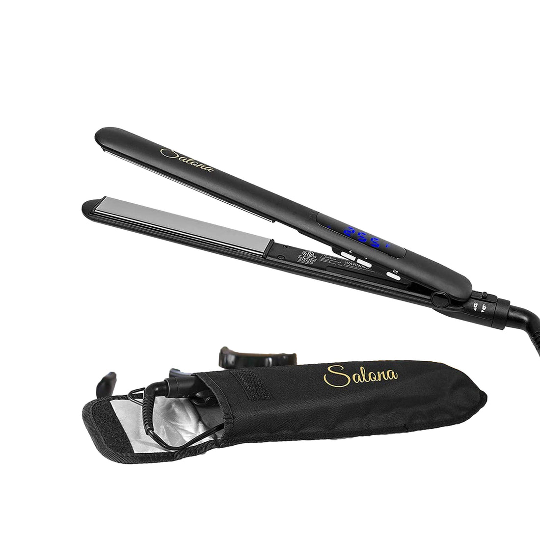 Salona Professional Titanium Flat Iron Hair Straightener, Worldwide Dual Voltage 110-240V with Heat Resistant Travel Bag