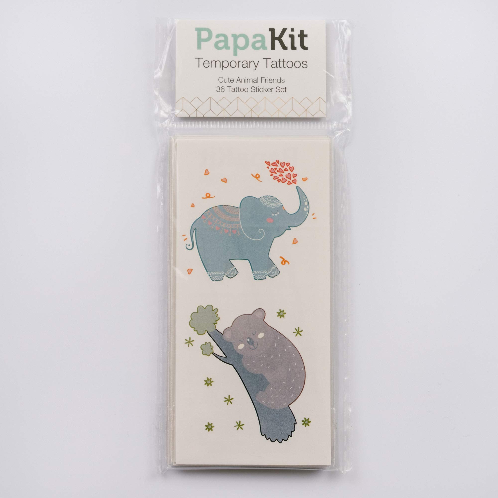 PapaKit Cute Zoo Animals 36 Temporary Fake Tattoo Set, 18 Individually Wrapped Sheets | Kids Girls & Boys Birthday Party Favor Gift Supply, Non-Toxic Food Grade Ingredients Safe Removable