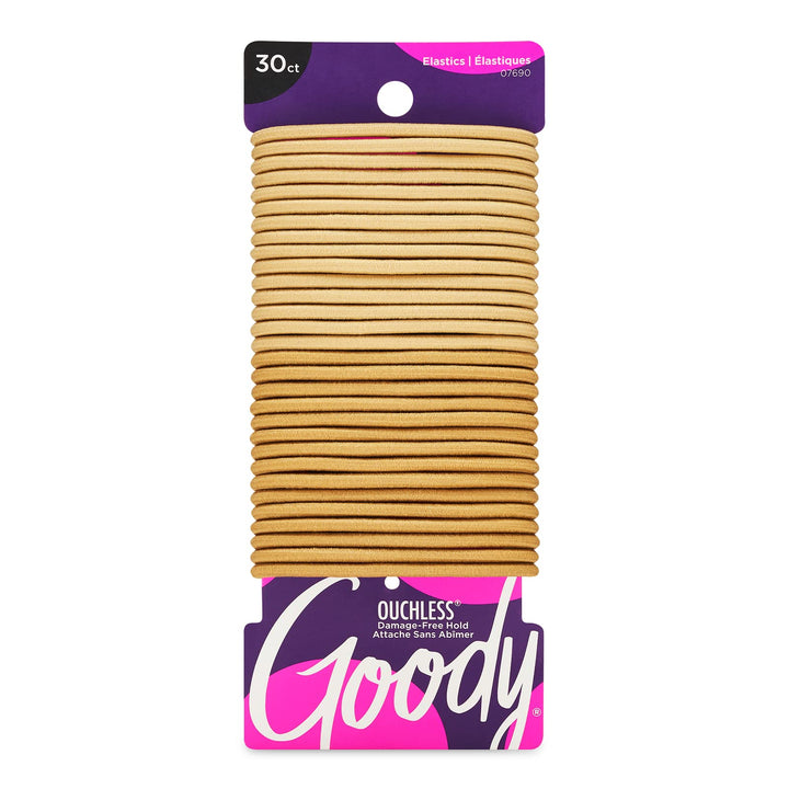 Goody Ouchless Elastic Hair Ties - 30 Ct, Blonde, 4MM Rubber Bands for Hair, Pain-Free Hair Accessories for Women & Men, Made for Long-Lasting Braids, Ponytails & More, All Hair Types