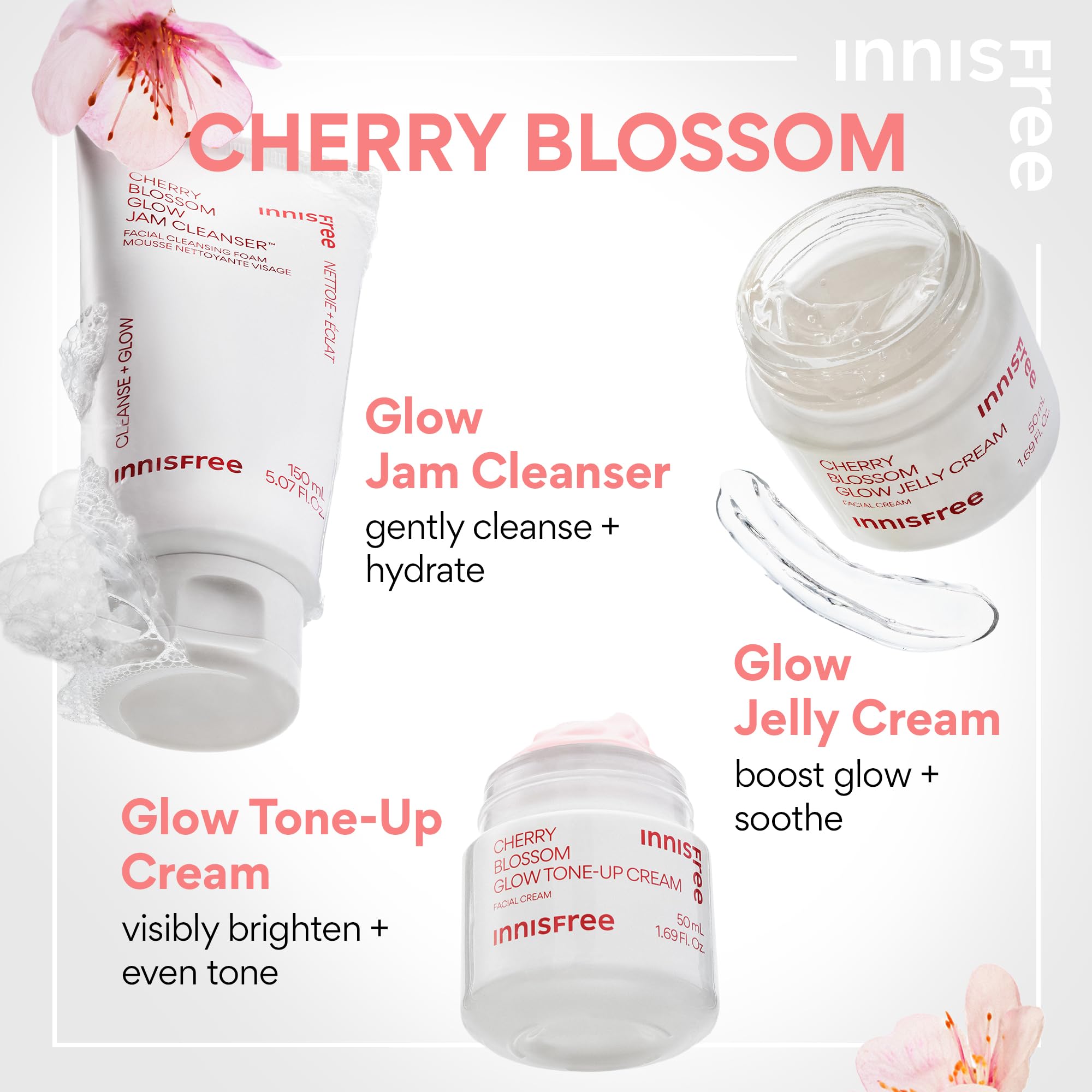 innisfree Cherry Blossom Glow Jam Cleanser, Sulfate Free, Korean Face Wash, Cleansing Foam for Glowing Glass Skin (Packaging May Vary)