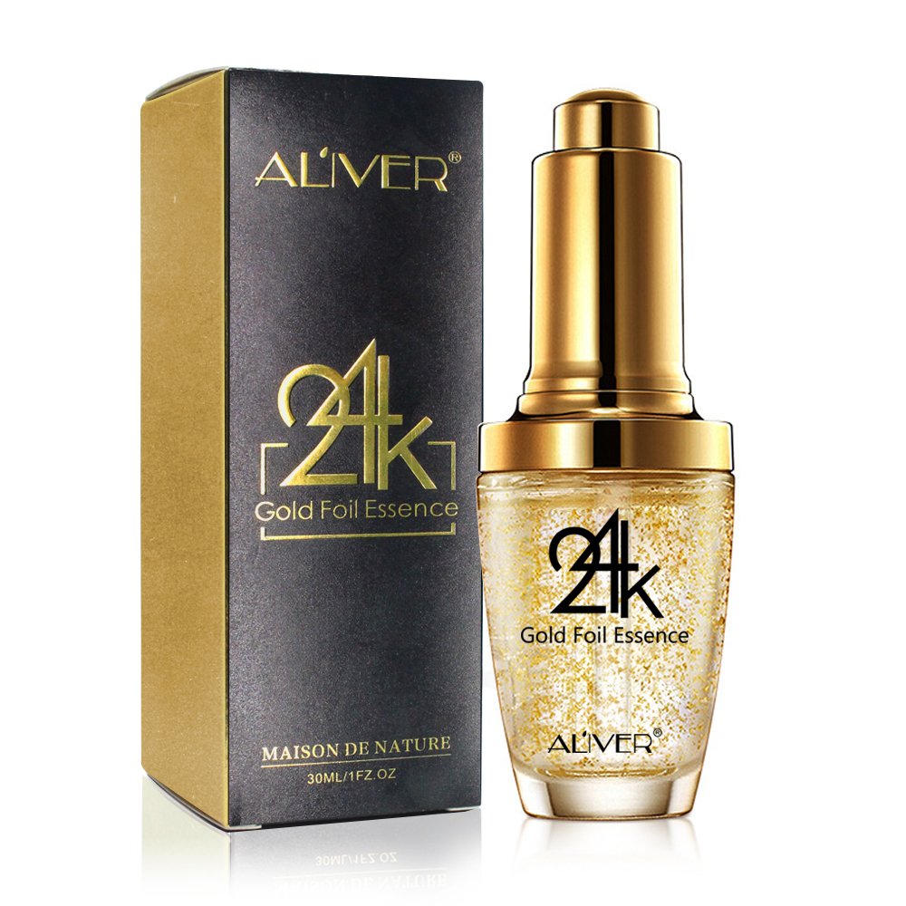 24K Gold Foil Essence Anti Aging & Wrinkle Moisturizing Firming Face Serum Treatment for Women Skin Care Hyaluronic Acid Liquid (30ml)