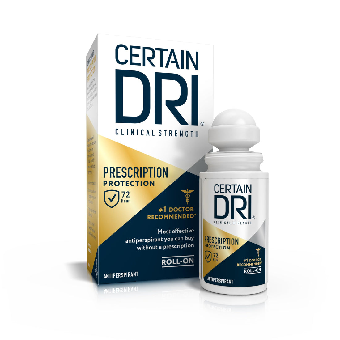 Certain Dri Prescription-Strength Clinical Antiperspirant Roll-On for Hyperhidrosis - 72-Hour Sweat Protection - Fragrance-Free - Doctor-Recommended for Men & Women - 1.2 fl oz