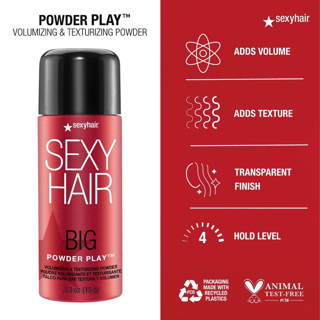 SexyHair Big Powder Play Volumizing & Texturizing Powder, 0.53 Oz | Colorless on Hair | Fragrance Free | Instant Lift