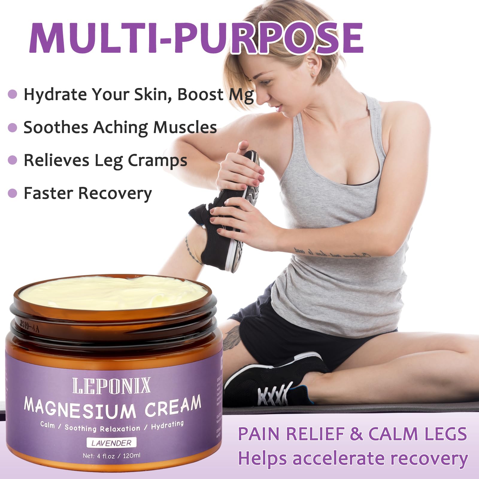 LEPONIX Magnesium Lotion for Sleep, Magnesium Butter- Sleep, Muscle Relaxation & Moisturizing, Topical Magnesium Body Butter Cream with Shea Butter, Coconut Oil, Lavender Oil for Women Men