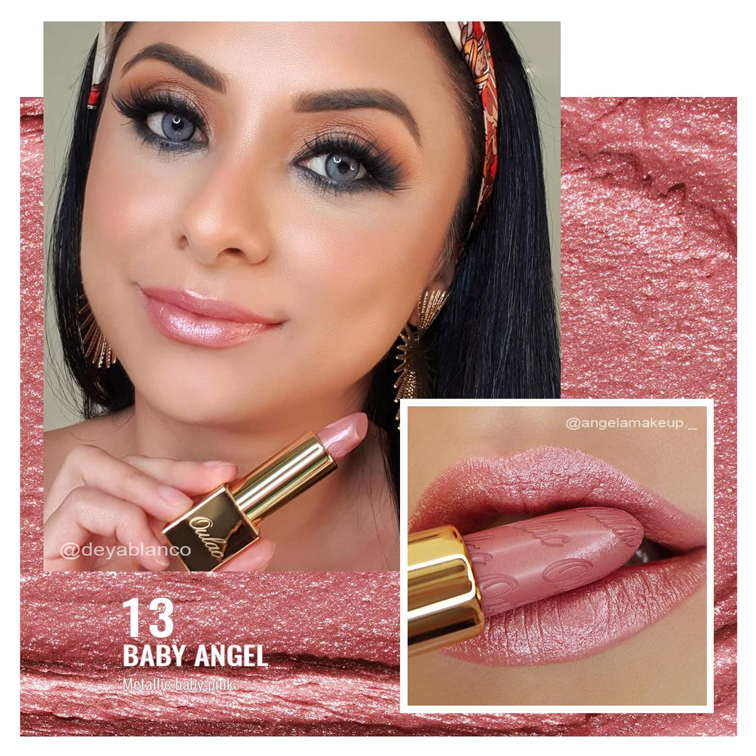 Oulac Light Pink Lipstick for Women with Metallic 3D Shine Lightweight Hydrating Formula, High Impact Lip Color, Vegan Beauty, Full Coverage Lip Makeup, Christmas Gifts for Women, Baby Angel(13)