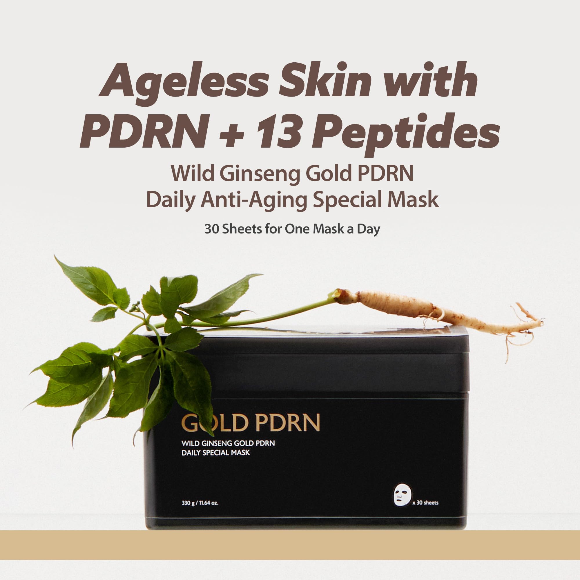 MILKTOUCH Gold PDRN Daily Mask, Korean Ginseng Serum, Nourishing Anti Aging Korean Face Sheet Masks Pack for Mature Skin, Firming Tightening Lifting Loose Saggy Skin Wrinkle Fine Line Kbeauty 30pcs