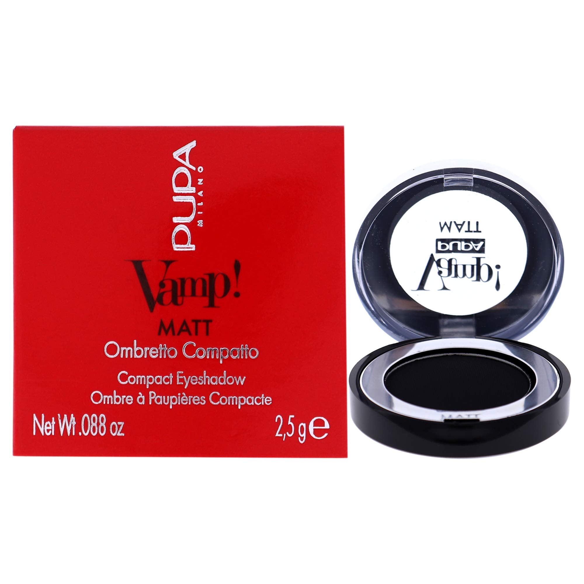 Pupa Milano Vamp! Matt Eyeshadow - Matt Effect Compact Eyeshadow - High Blendability - Intense Color - Soft Textured - Gives Eyes A Deep And Sophisticated Look - 060 Deep Black - 0.088 Oz