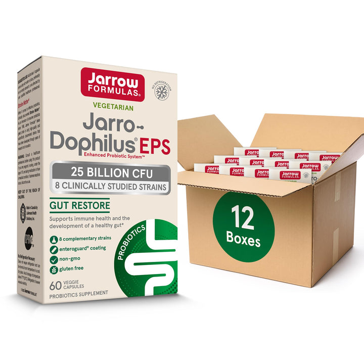Jarrow Formulas Jarro-Dophilus EPS Probiotics 25 Billion CFU for Intestinal Tract Support, Gut Health Probiotics Supplements for Women and Men, 60 Veggie Capsules, Up to a 60 Day Supply, 12 Packs
