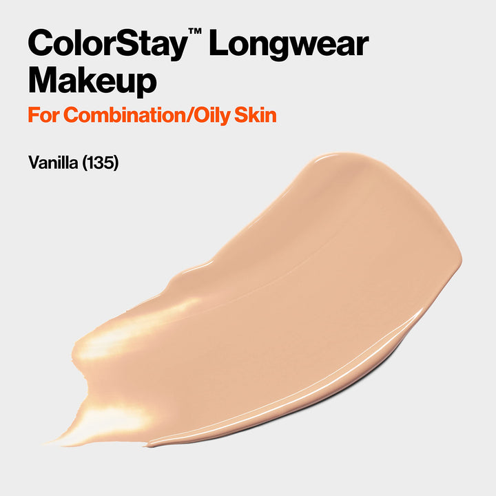 Revlon Liquid Foundation, ColorStay Face Makeup for Combination & Oily Skin, SPF 15, Medium-Full Coverage with Matte Finish, 135 Vanilla, 1 Fl Oz