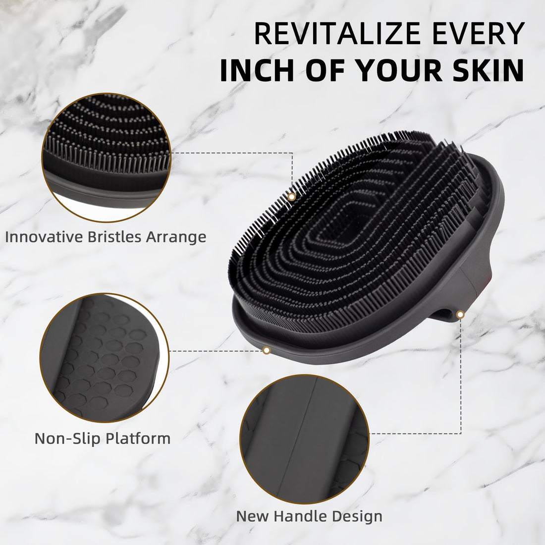 Silicone Body Scrubber, Exfoliating Body Wash Scrubbers Exfoliator, Shower Body Brush for Effective Showering Exfoliation and Gentle Massage, Lather Well and Anti-Slip Handle Loofah (Black)