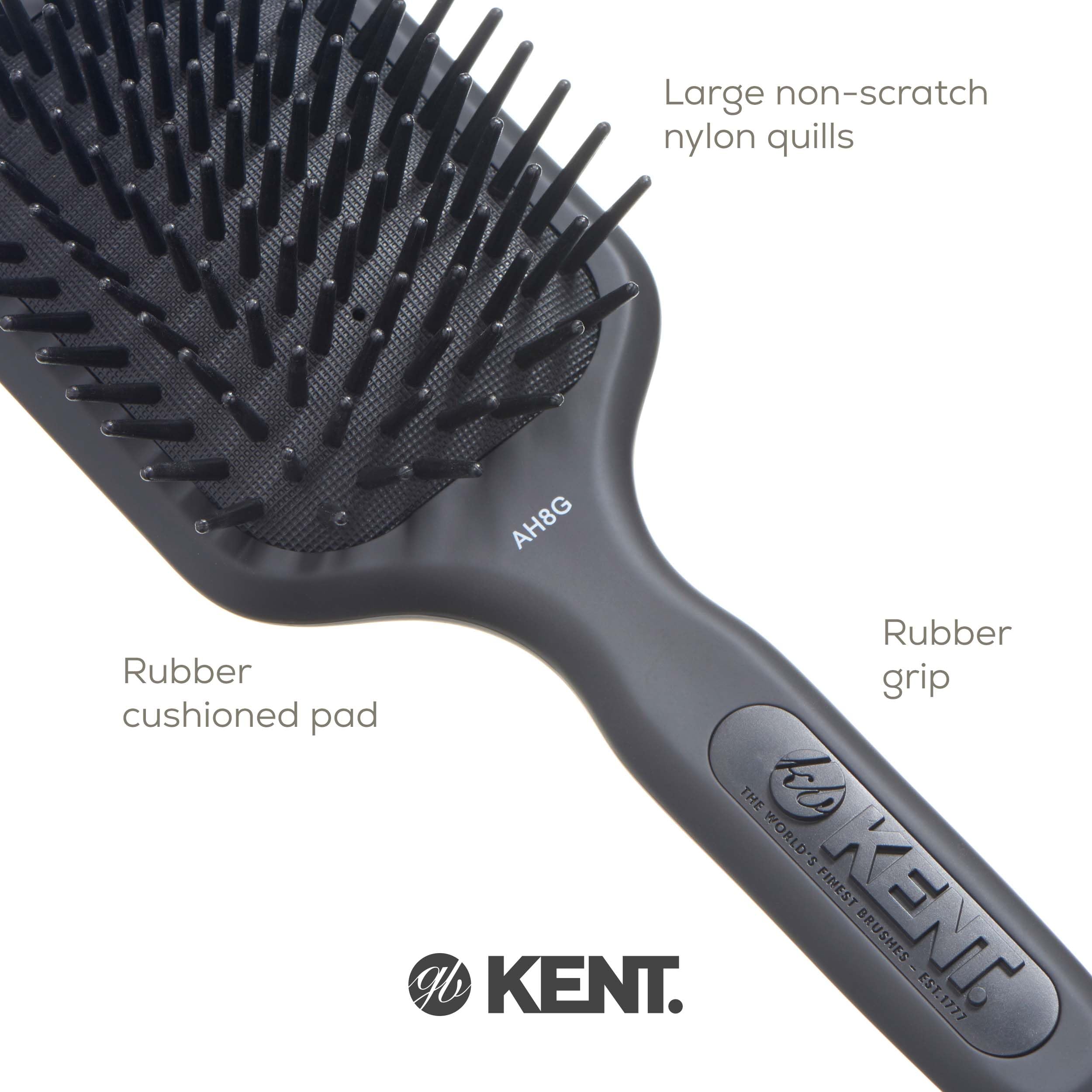 Kent AH8G Airhedz Cushion Paddle Brush - Hair Detangler and Growth Stimulator for Thick, Curly Hair