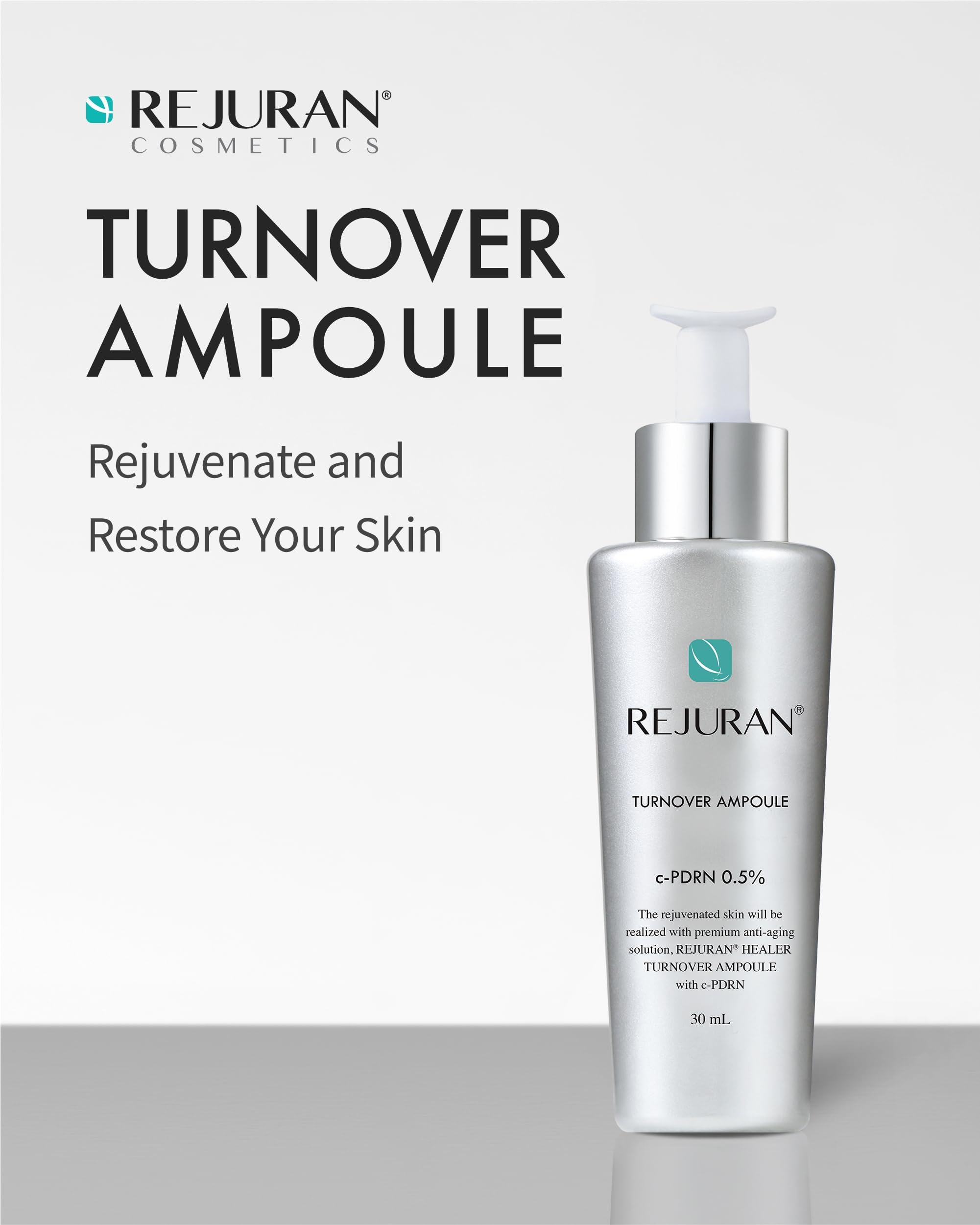 REJURAN® Turnover Ampoule, c-PDRN® - Original PDRN Anti-Aging Face Serum for Firmness, Radiance, and Youthful Glow. Korean Skin Care, Clinically Developed (1.01 fl oz)