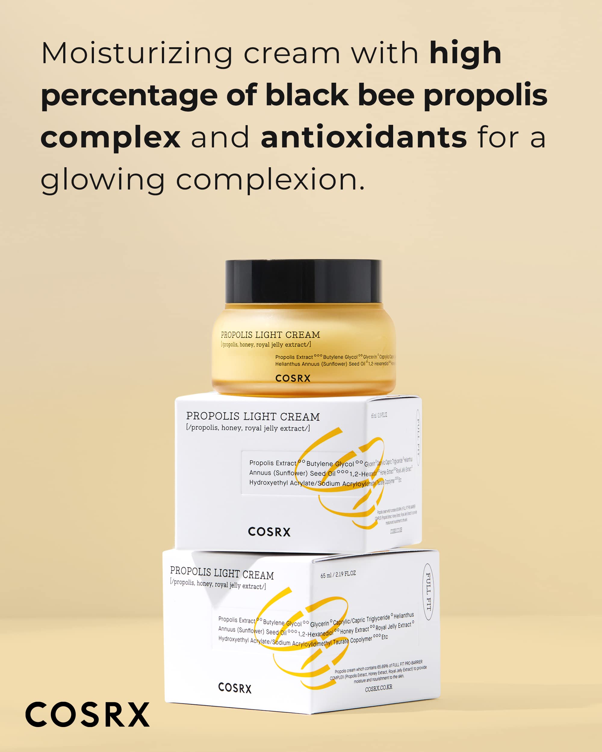 COSRX Full Fit Propolis Light Cream, 2.19 fl.oz / 65ml | Hydrating | Korean Skin Care, Paraben Free