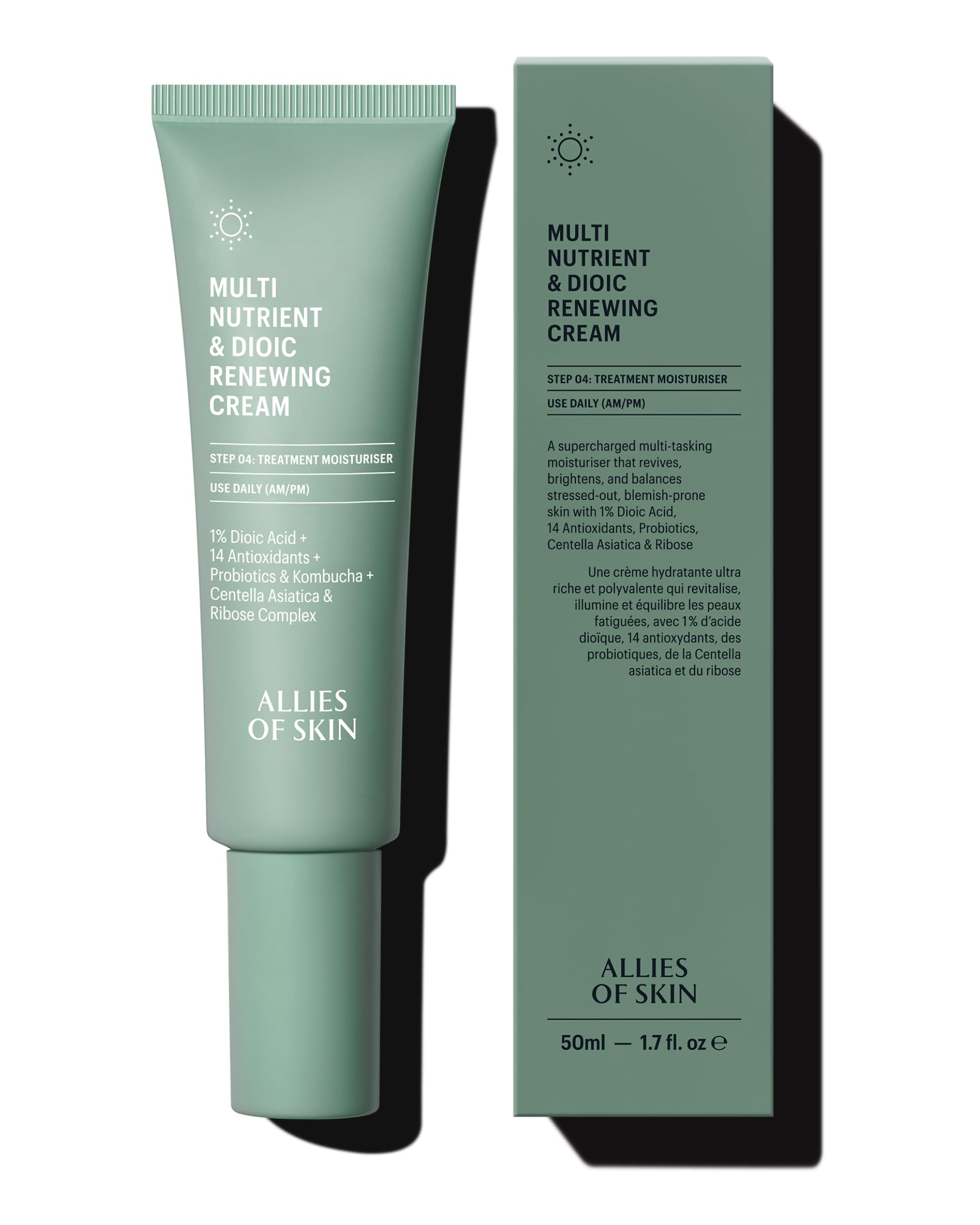 Allies of Skin Multi Nutrient & Dioic Renewing Cream: Moisturizer with Dioic Acid, 14 Antioxidants, Probiotics & Centella Asiatica. Targets Imperfections, Brightens & Protects Skin 1.7 oz / 50 ml