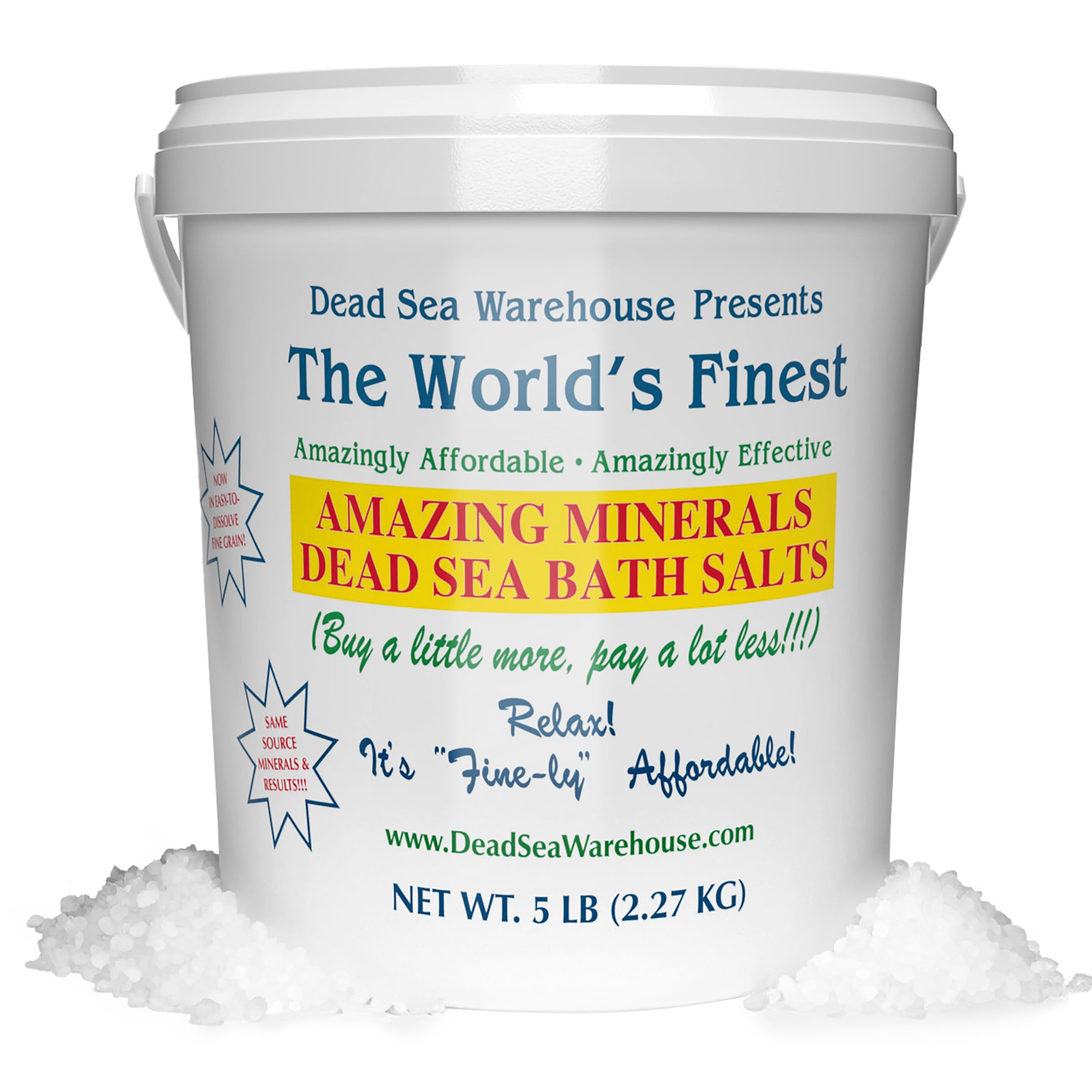 Dead Sea Warehouse-Amazing Minerals Dead Sea Bath Salts,100% Full Mineral Therapeutic Bath Salts, Detoxifying & Moisturizing, Exfoliating for Dry Skin, Unscented(5 lbs)