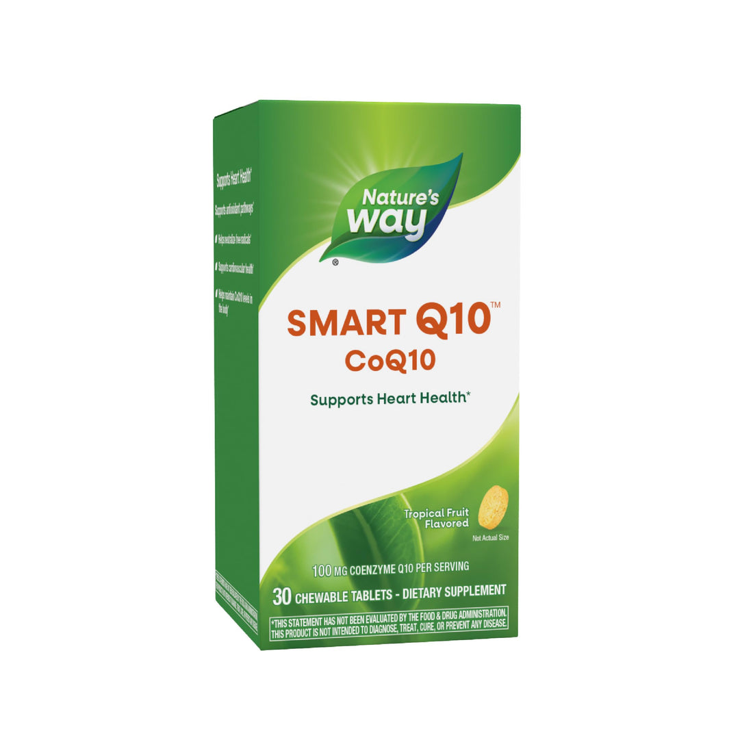 Nature's Way SMART Q10 CoQ10, Supports Heart Health & Cellular Energy*, Tropical Fruit Flavored, 100 mg per Serving, 30 Chewable Tablets (Packaging May Vary)