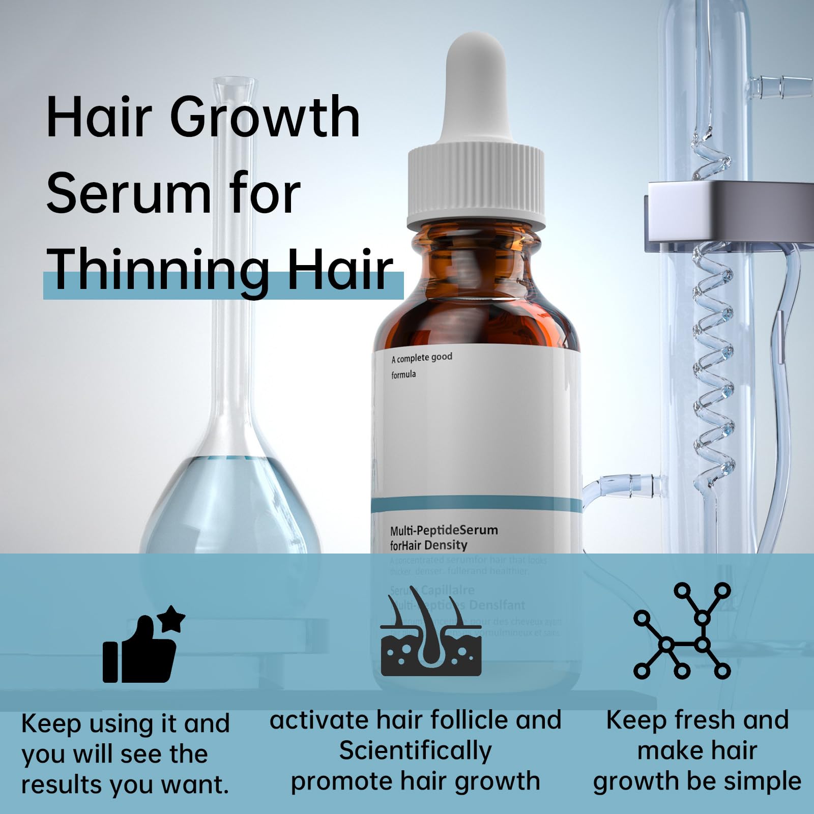 Hair Growth Serum for Thinning Hair, 30mL Vegan Multi Peptide Hair Serum for Hair Growth, Natural Frizzy Hair Serum for Men & Women.