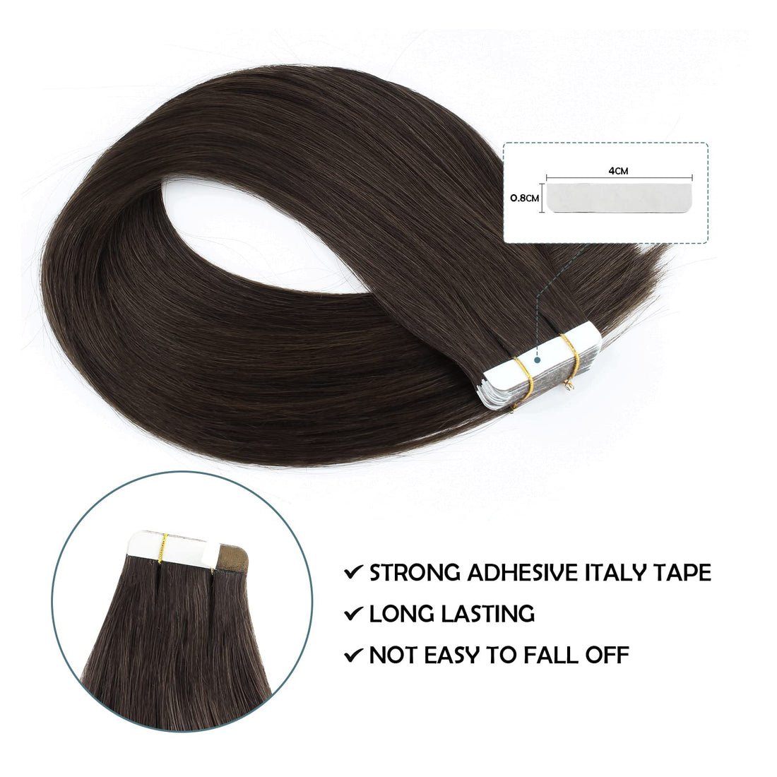 Sassina PU Tape In Hair Extensions Double Sided Skin Wefts Remy Human Hair Extensions Seamless Glue In Tape 20Pcs 50g/set (1B# 14) : 14 inch, Off Black