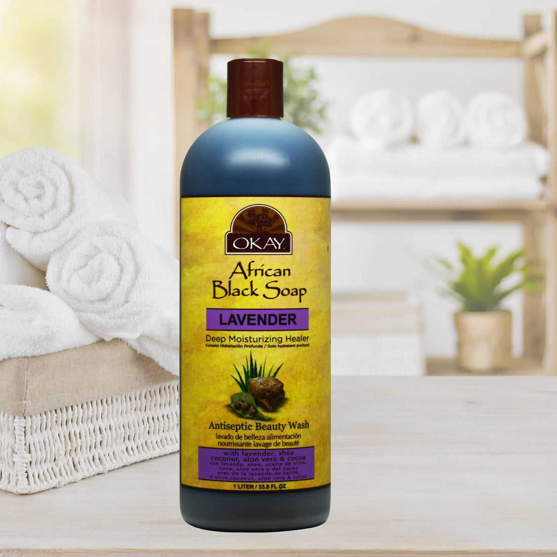 Okay African Black Soap Liquid, Lavender, 33 Ounce