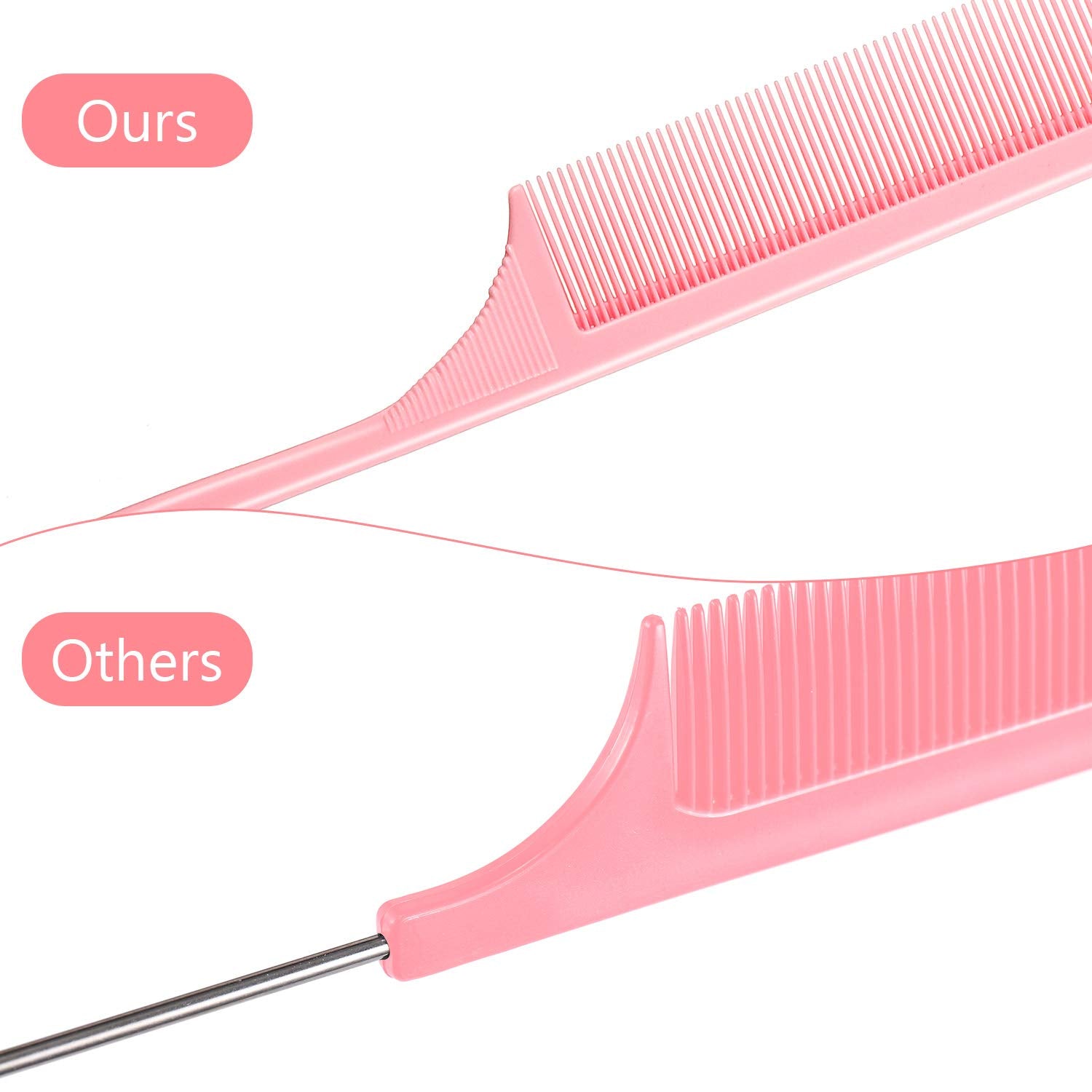 Leinuosen 3 Pack Styling Comb Carbon Fiber Anti Static Heat Resistant Tail Comb for Back Combing, Root Teasing, Adding Volume, Evening Styling (Pink)