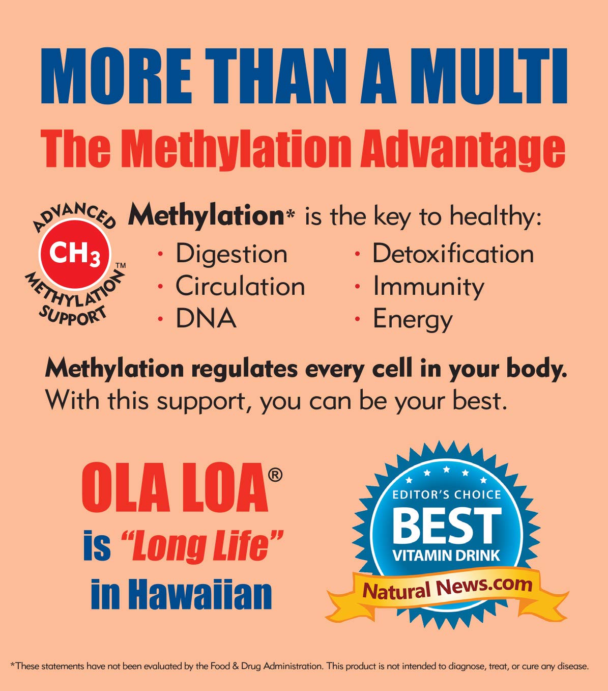 Ola Loa Energy Orange Multi Vitamin Drink Mix - Amino Energy Powder, Gluten Free, Detox, Dairy Free, Caffeine Free - Drink Your Vitamins for The Rigors of Daily Life - 30 Packets (8.25oz)