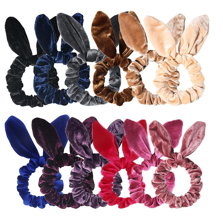 Susulu 12 Pack Hair Scrunchies Velvet Scrunchy Bobbles Elastic Hair Bands (12pcs mix bunny velvet scrunchie)