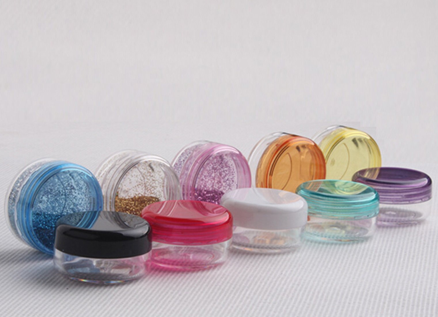 Yueton 10 Empty Clear Boday Multi Color Top Lid Plastic Sample Containers 5 Gram Size Cosmetic Containers Pot Jars Eyshadow Container Lot