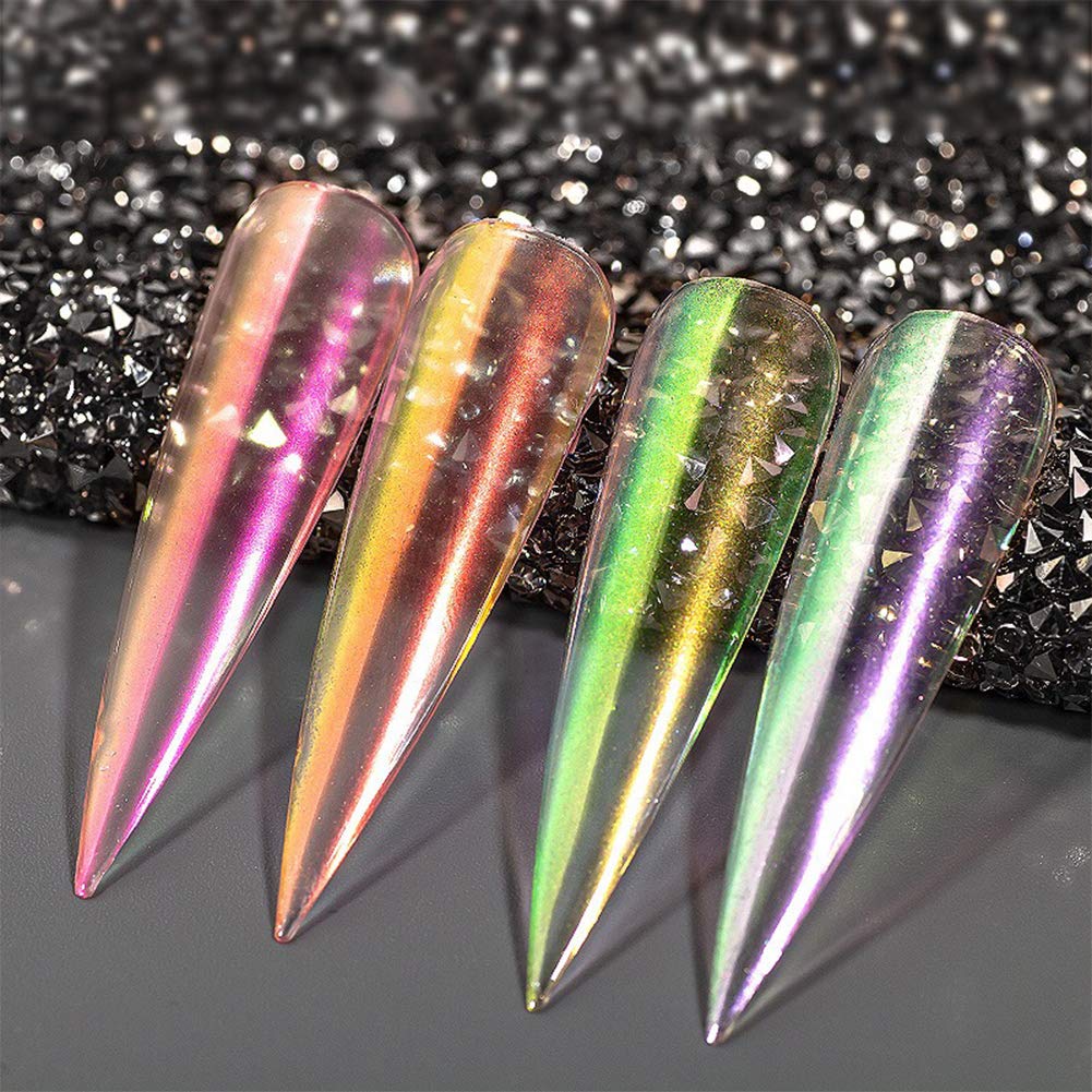 Ice Transparent Aurora Nail Powder, KISSBUTY 6 Colors Jelly Neon Rainbow Holographic Chameleon Powder Multi Chrome Nails Power Aurora Effect Iridescent Pigment Glitter Pearlescent Nail Art Glitters