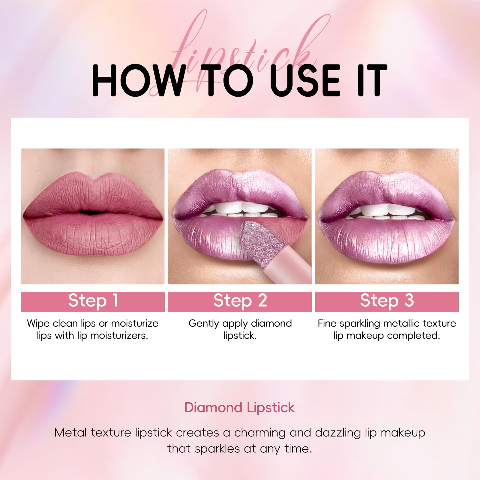 HOSAILY Metallic Pink Frost Glitter Lipstick for Women, Long Lasting High Shine Diamond Creamy Nude Light Pink Lipstick Transfer Proof,Shimmer High Impact Full Coverage Non Stick Cup Lip Makeup#1