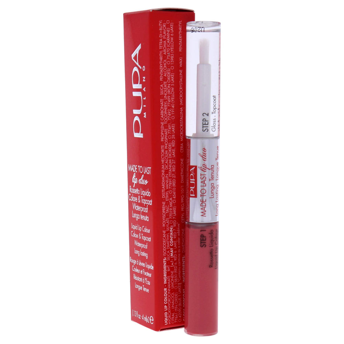 Pupa Milano Made To Last Lip Duo - Comfortable Liquid Lip Color with Top Coat - Waterproof - Long Lasting Hold - Ultra Shiny, Latex Effect Make-Up Result - 008 Miami Pink - 0.13 Oz