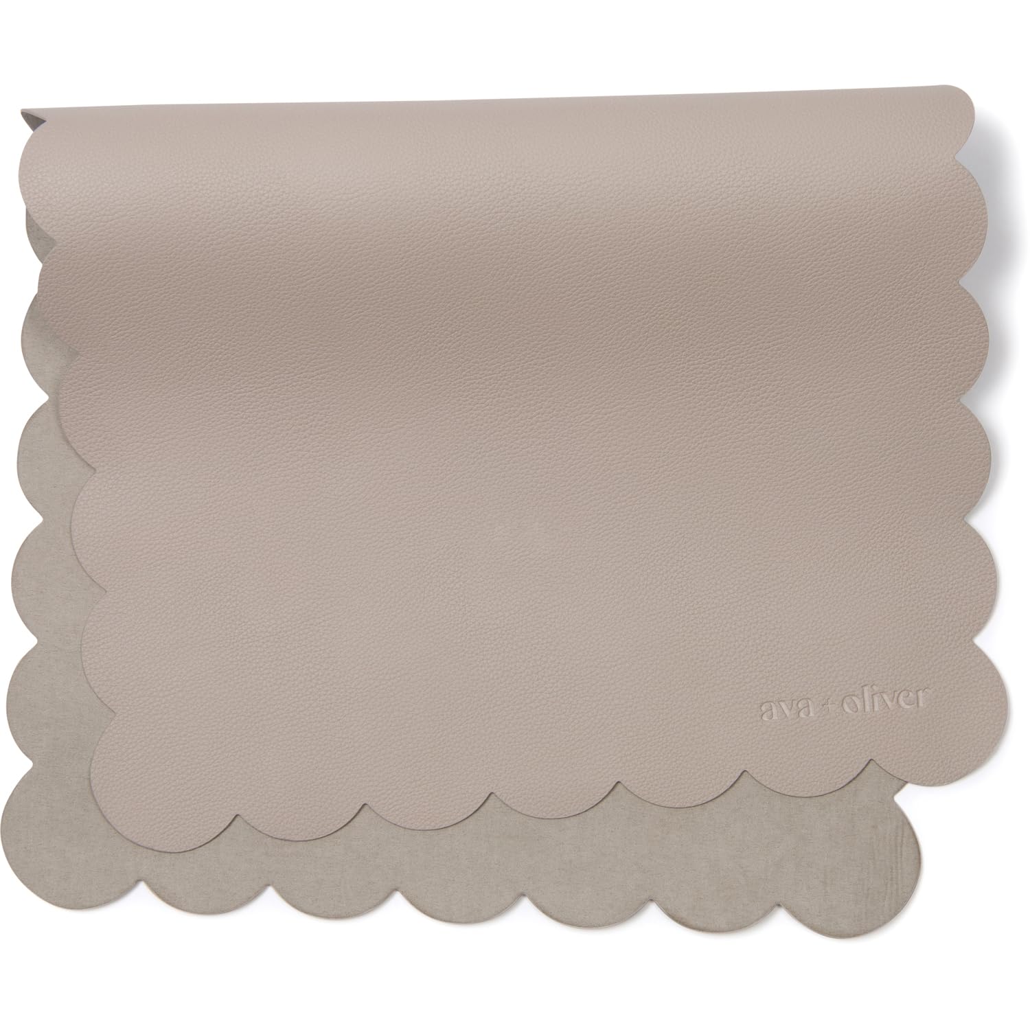 Ava + Oliver Vegan Leather Changing Pad - Portable, Wipeable, Foldable (16 x 30 in) - Multipurpose Diaper Changing Mat (Grey Scallop)